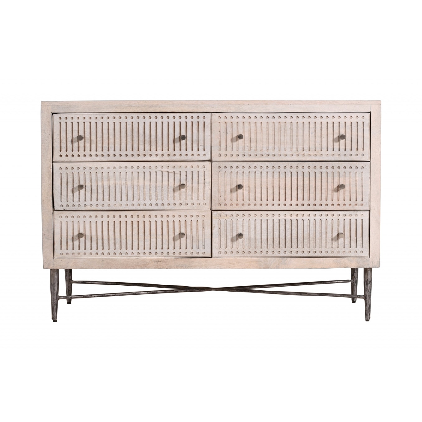 HomeRoots 48" Brushed Ivory Solid Wood Six Drawer Double Dresser