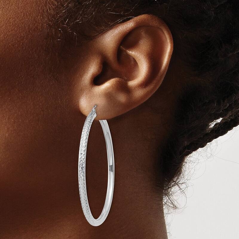 Curata 14k White Gold Sparkle Cut 50x3mm Round Hoop Earrings