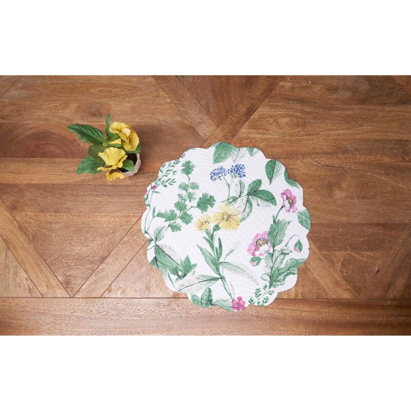 Marcy Blooms Round Placemats Set of 6 Floral Design All Seasons Dining, 17"