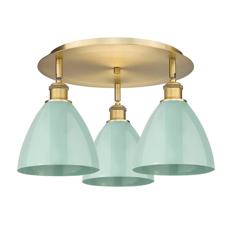 Innovations Lighting Ballston - 3 Light 19" Flush Mount - Seafoam/Brushed Brass