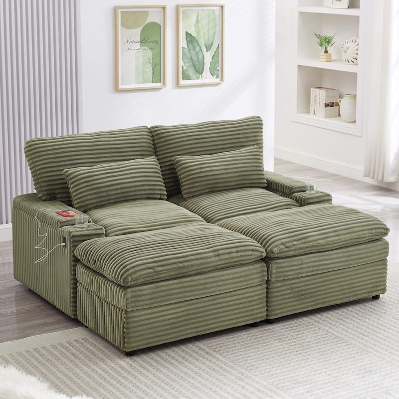 Roomfitters 70.9-Inch Loveseat Sofa, Convertible Sectional Sofa Bed with Storage, 2 Movable Ottomans