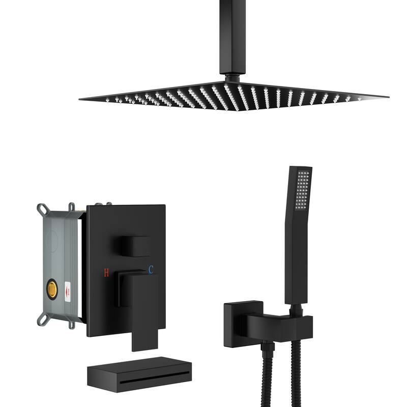 Topcraft 12-inch Ceiling Mount Square Shower System with Rough-in Valve - 12*12 - Matte Black