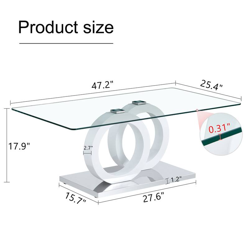Rectangular Coffee Table withTempered Glass Tabletop