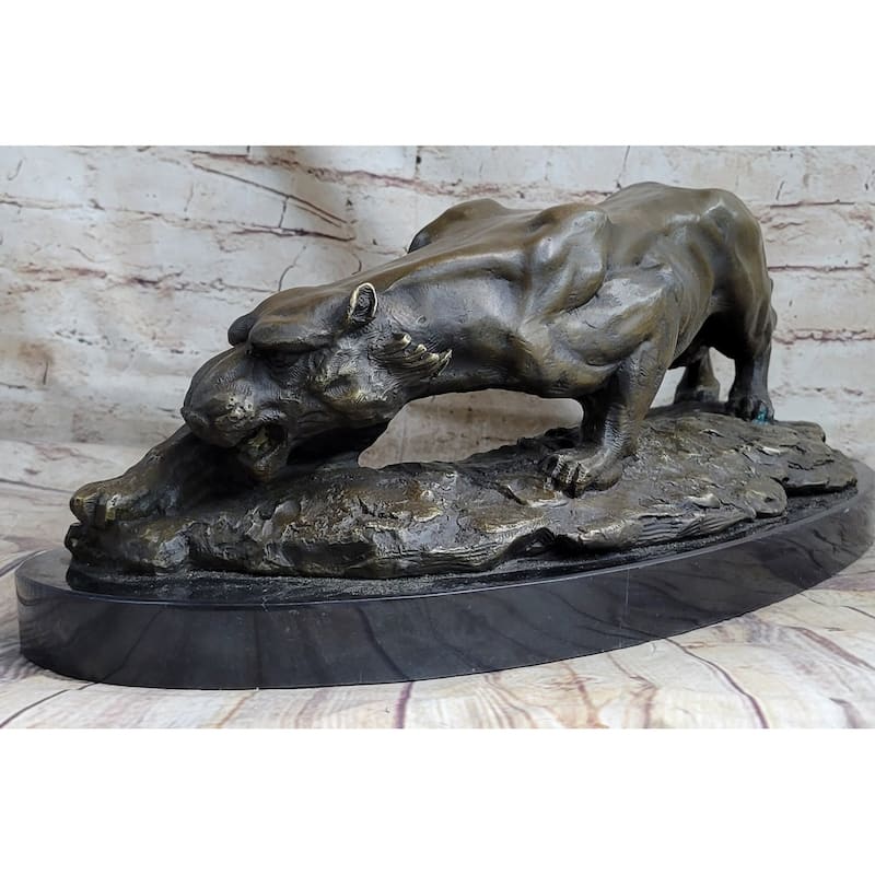 Waking Panther Mountain Imitative Lion Puma Big Imitative Cat Bronze Statue Sculpture On Marble Base