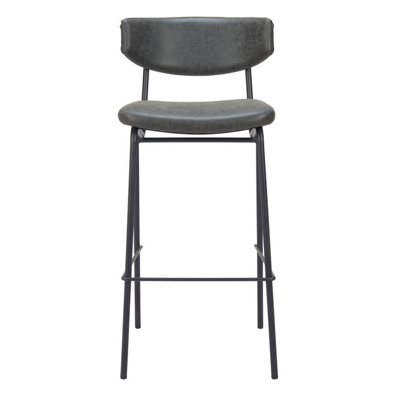 HomeRoots Set of Two 26" Black Faux Leather and Steel Low Back Counter Height Bar Chairs
