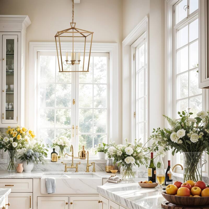 Seraphine Modern Pendant Light - Metal Aged Brass Lantern Light Fixture For Scandinavian, Minimalist, Contemporary Room Decor