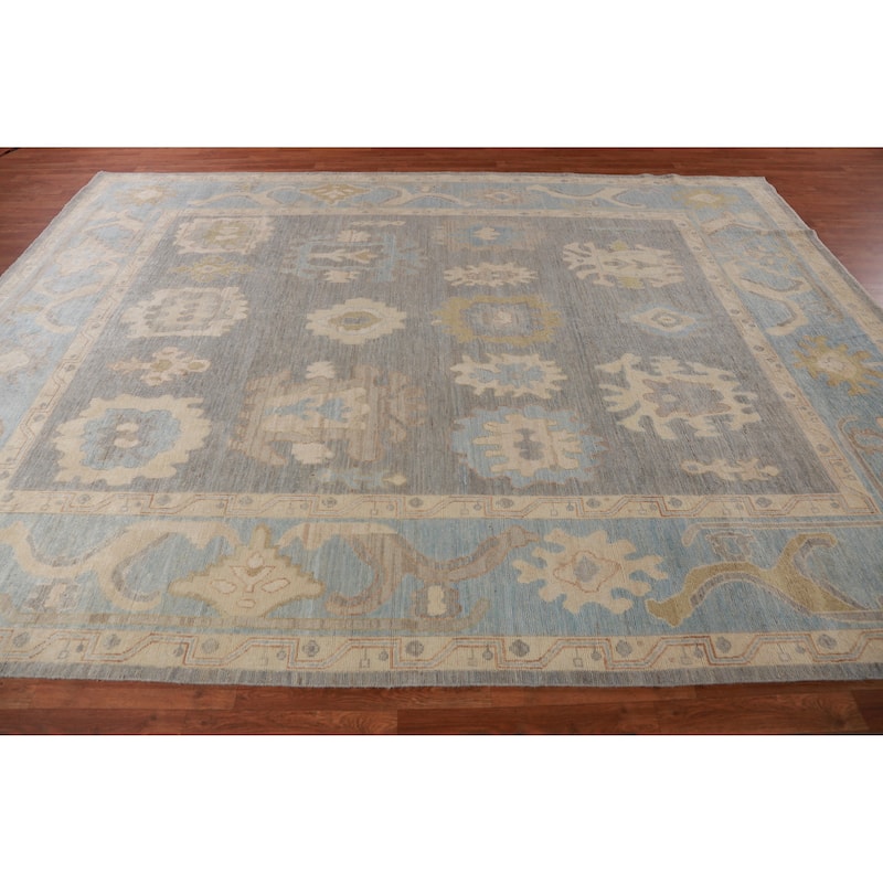 Hand Knotted Oriental 100% Wool Carpet Transitional All-Over Greys & Charcoal Oushak Area Rug - 12' 0'' X 8' 10''