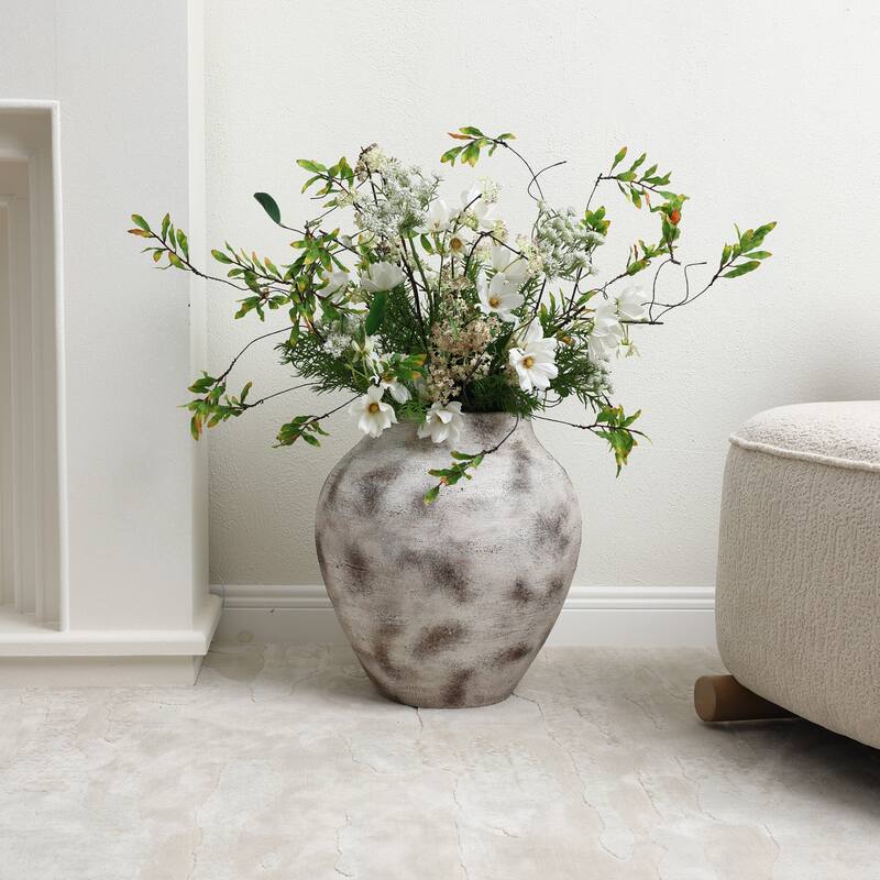 Rustic Gray with Weathered White Finish Stoneware Vase, Vintage Pottery