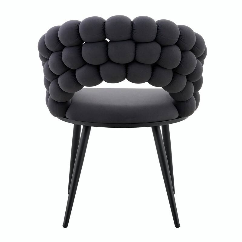 Set of 2 Puffy Bubble Velvet Dining Chairs with Ball Chain Design