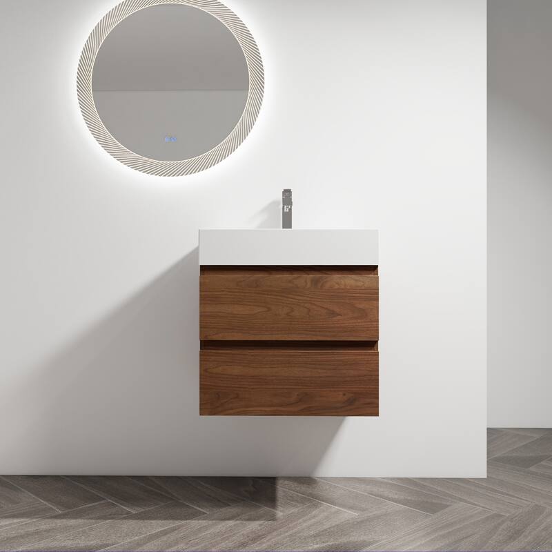 24/30/36 Single Sink Wall-Mounted Bathroom Vanity with Integrated Thick Edge Resin Sink