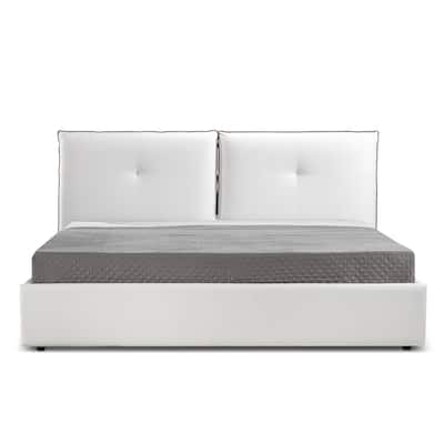 ARIA King in white pu-leather with taupe pu piping and storage.