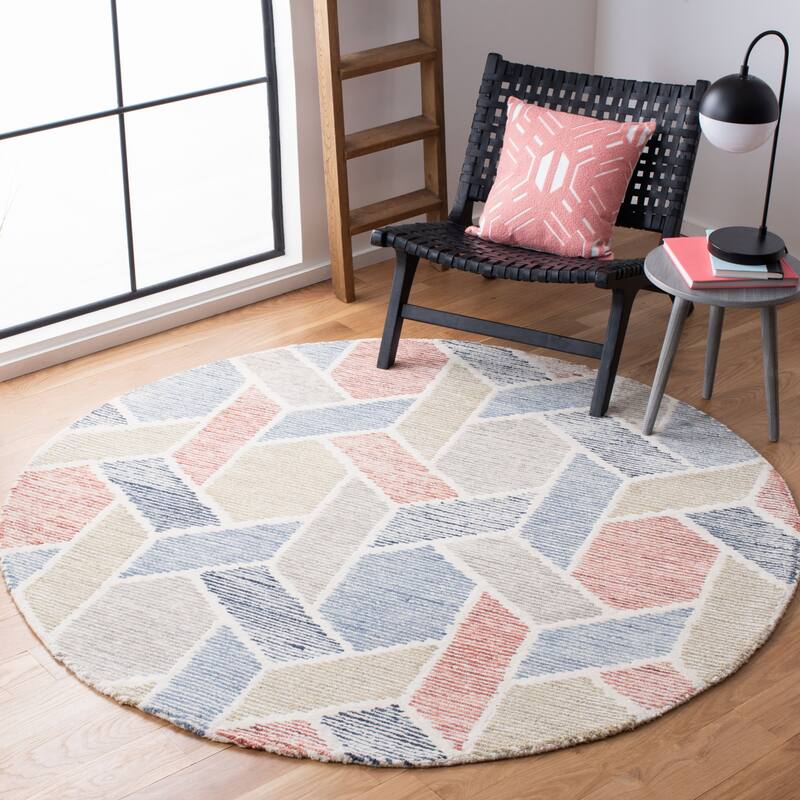 SAFAVIEH Handmade Precious Amara Wool Rug - 6' Round - Blue/Rust
