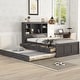 preview thumbnail 2 of 9, Twin Size Platform Bed with Storage Headboard & 3 Drawers, Wooden Bedframe w/ Twin Size Trundle & Charging Station-Antique Brown