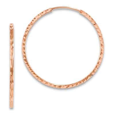 Curata 14k Rose Gold Sparkle Cut Square Tube Endless Hoop Earrings - 29.5x30mm Wide 1.5mm Thick