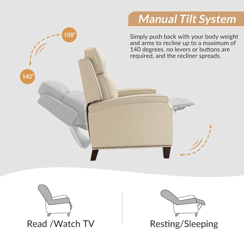 Gaspar Mid-Century Modern Genuine Leather Pushback Recliner with Wood legs Set of 2 by HULALA HOME