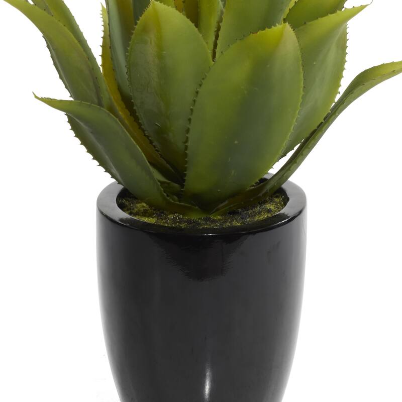 Green Faux Foliage Agave Artificial Plant with Realistic Leaves and Black Fiberglass Pot