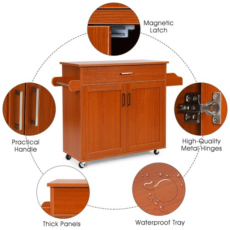 Rolling Kitchen Island Cart with Towel and Spice Rack - 45.5" x 16" x 33.5"(L x W x H)