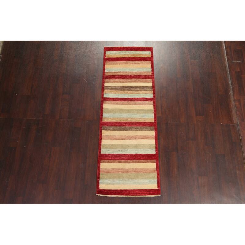 Striped Gabbeh Kashkoli Oriental Wool Runner Rug Hand-knotted Carpet - 2'9" x 7'11"