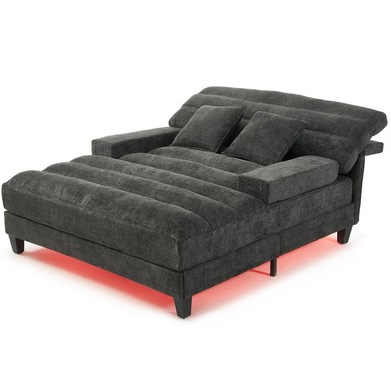 Modern Chaise Lounge Sofa 57.1" Sofa Bed Chenille Upholstered Lounge Sofa Chair