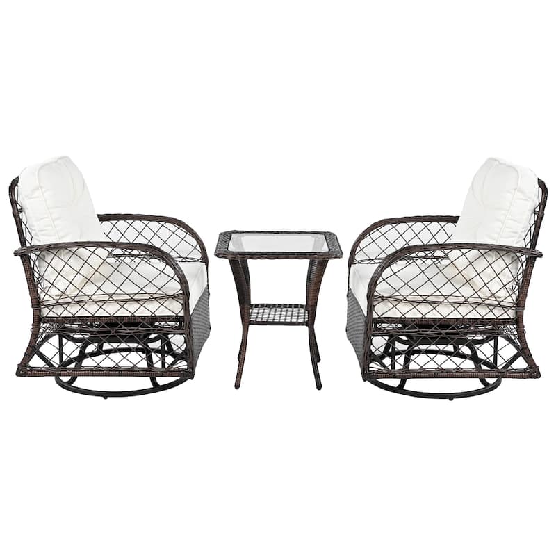 3 Piece Rattan Chair Table Set with 2 Rocking Chairs and Table
