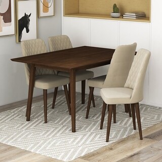 Adler Modern Solid Wood Walnut Dining Table and 4 Chairs Set - Bed Bath ...