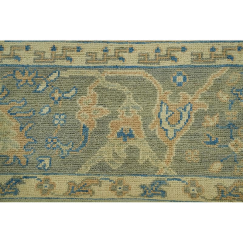 Vegetable Dye Wool Oushak Turkish Area Rug, Floral Geometric Carpet - 10' 0'' X 8' 3''
