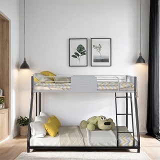 Twin over Full Metal Bunk Bed with Safety Vent Board Guardrail