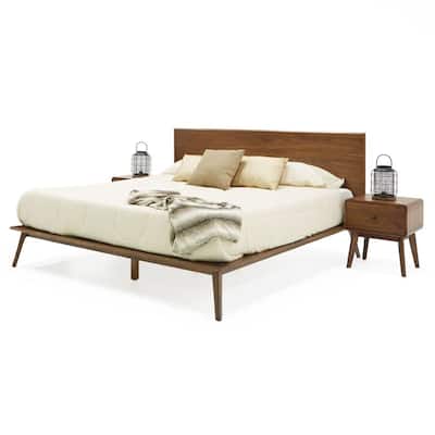 Modrest Carmen & Marshall Mid-Century Modern Walnut Bed & Nightstands Set