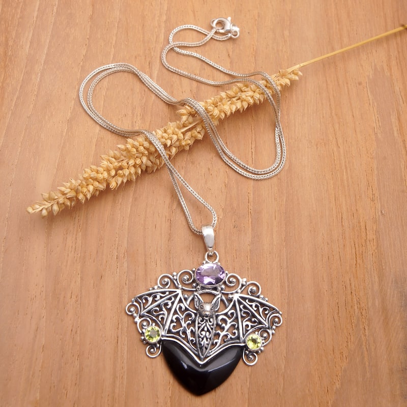 Novica Handmade Vampire Queen Amethyst And Peridot Filigree Pendant Necklace