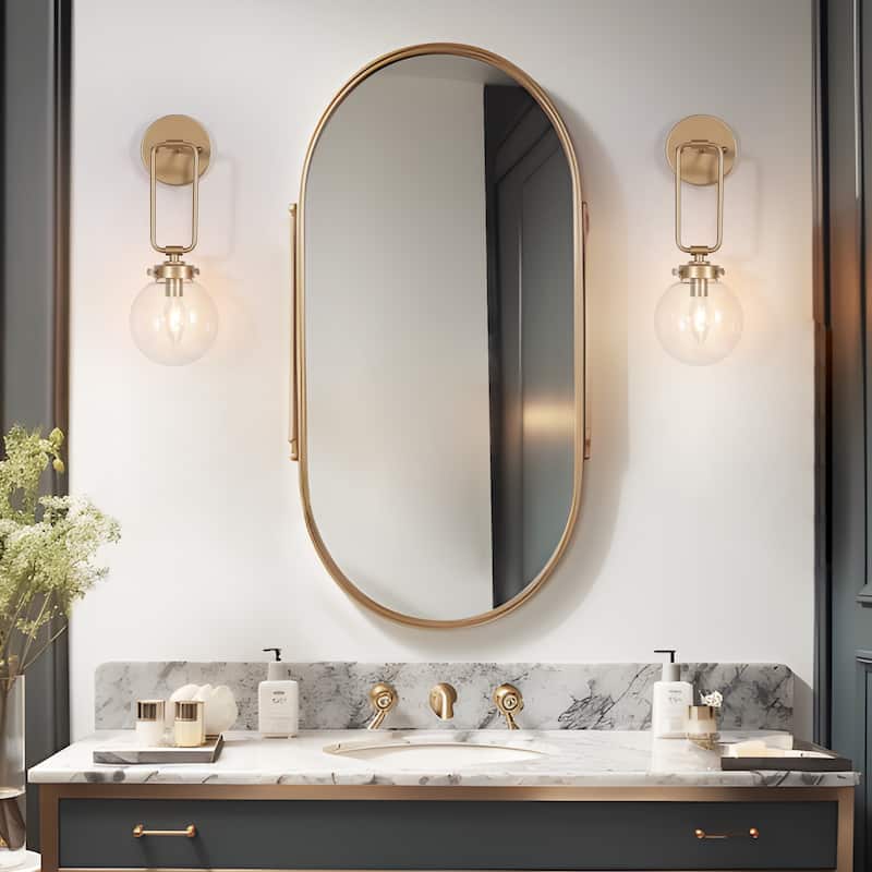 Holla Modern Contemporary Gold Glass Unique Wall Sconces Globe Vanity Lights for Foyer/ Stairway/ Bathroom - L5" x W7" x H14.5"