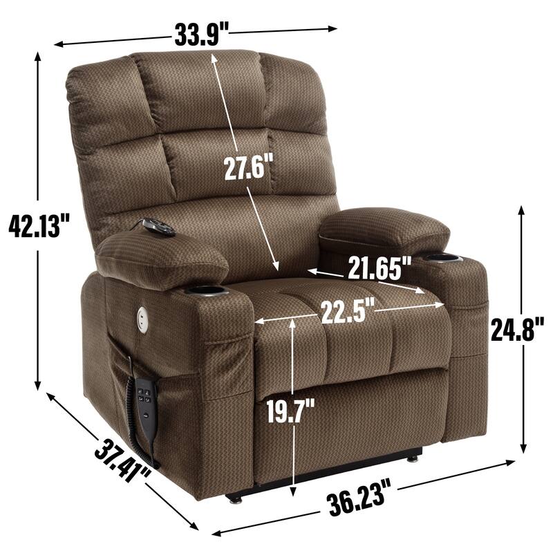 Chenille Power Lift Recliner Chair with 2 Cup Holders, Dual Motor Infinite Position Recliner Sofa with Massage & Heating
