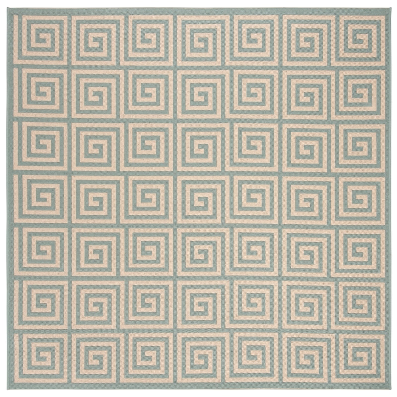 SAFAVIEH Linden Cathy Indoor/ Outdoor Waterproof Patio Backyard Rug - 6'7" Square - Cream/Aqua