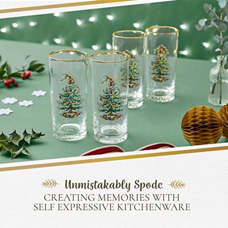Spode Set of 4 Christmas Tree Highball Glasses - 2.75" D x 6.3" H