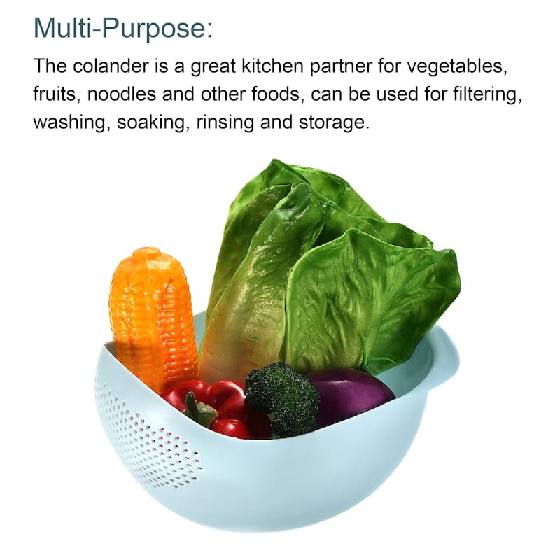 Kitchen Rice Washing Strainer Fruit Vegetable Container Drain Basket - Blue+Green