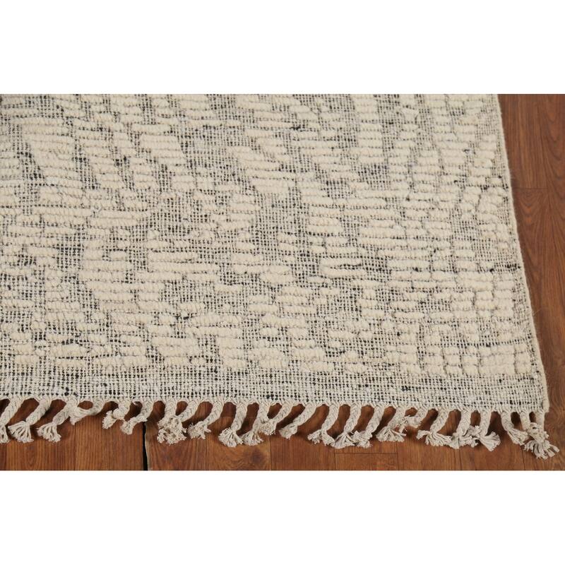 Beige Abstract Moroccan Oriental Area Rug Hand-Knotted Wool Carpet - 4'11"x 8'3"