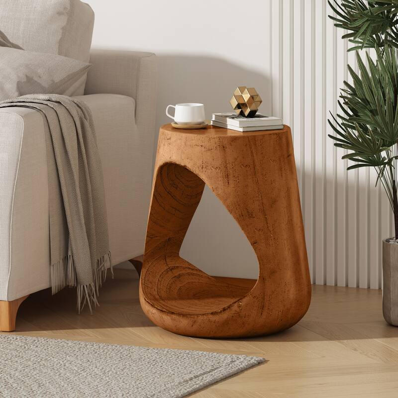 Hollow Round Table-Shape Side Table,Wood-Like Texture