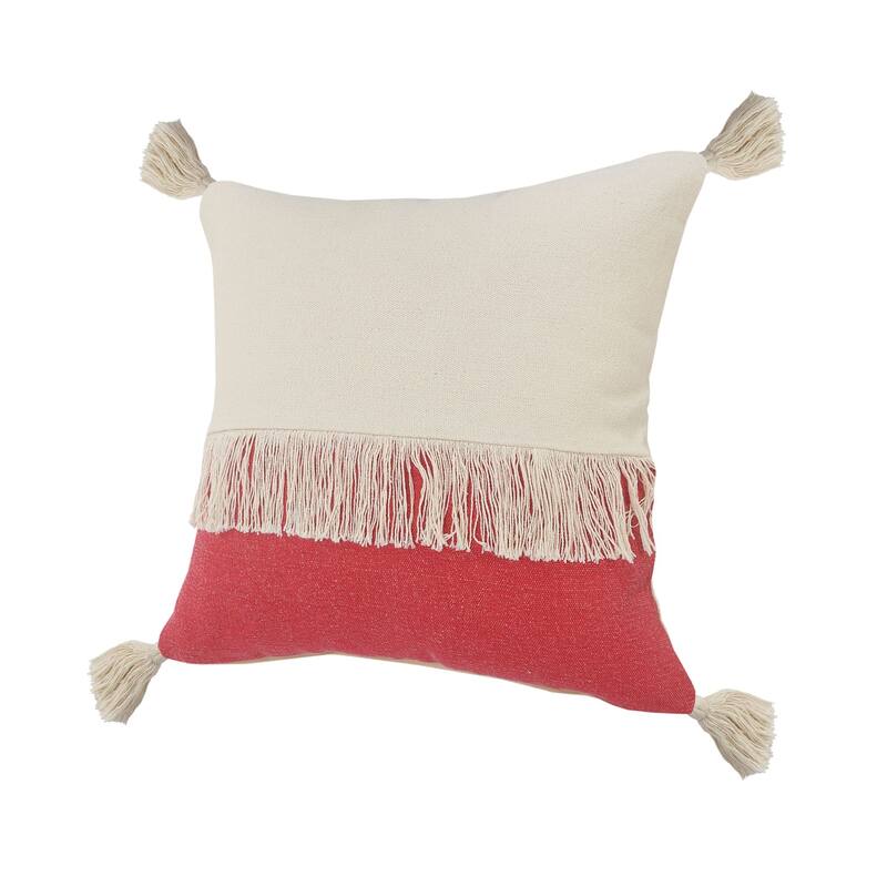 20" Raspberry Red and White Block Square Throw Pillow
