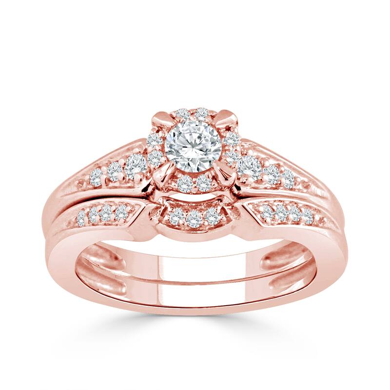 Auriya 1/2ctw Round Halo Diamond Engagement Ring Set 14k Gold
