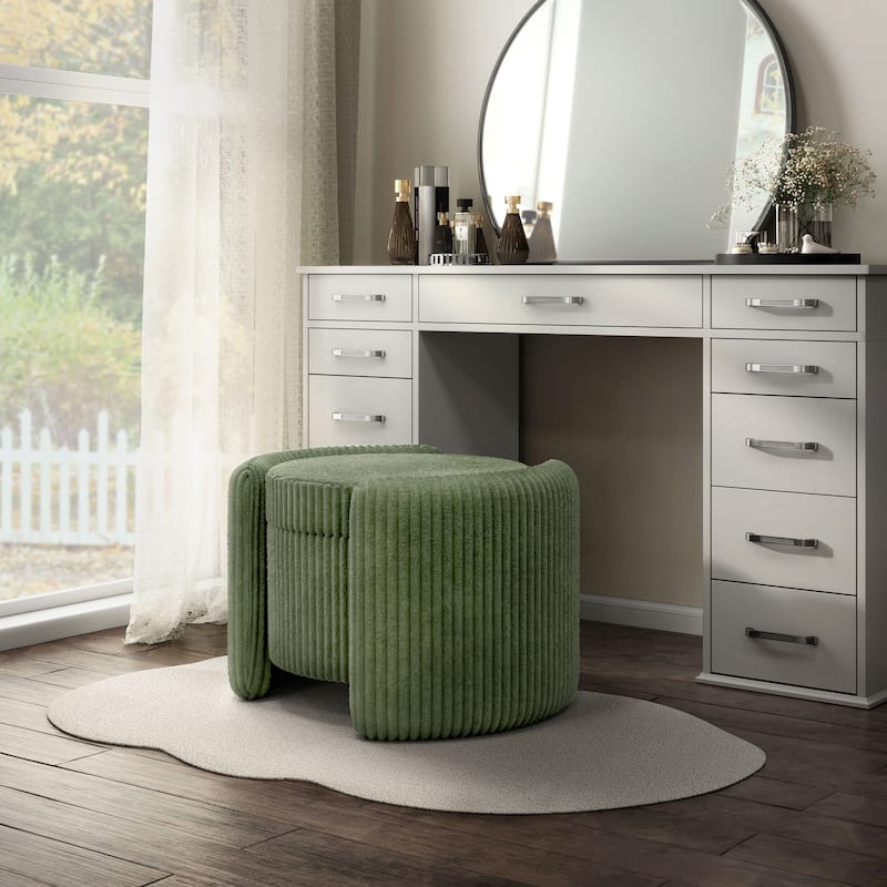 24/7 Shop At Home Modern Round Chenille Storage Ottoman with Flip Top