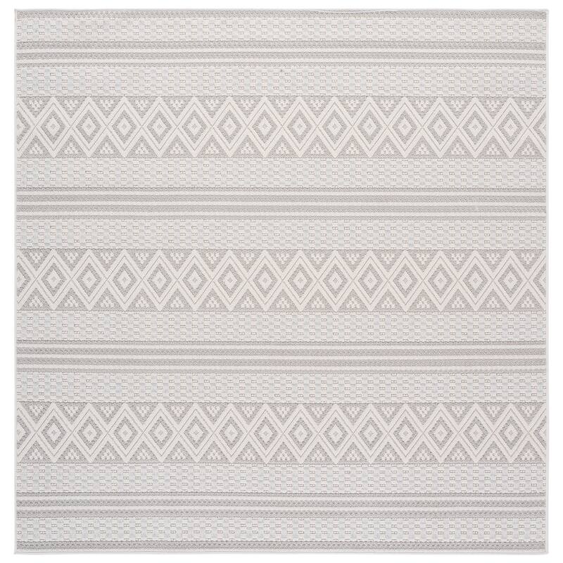 SAFAVIEH Veranda Henar Washable Indoor/Outdoor Rug - Weather Resistant & Easy Cleaning - 6'7" Square - Ivory/Grey
