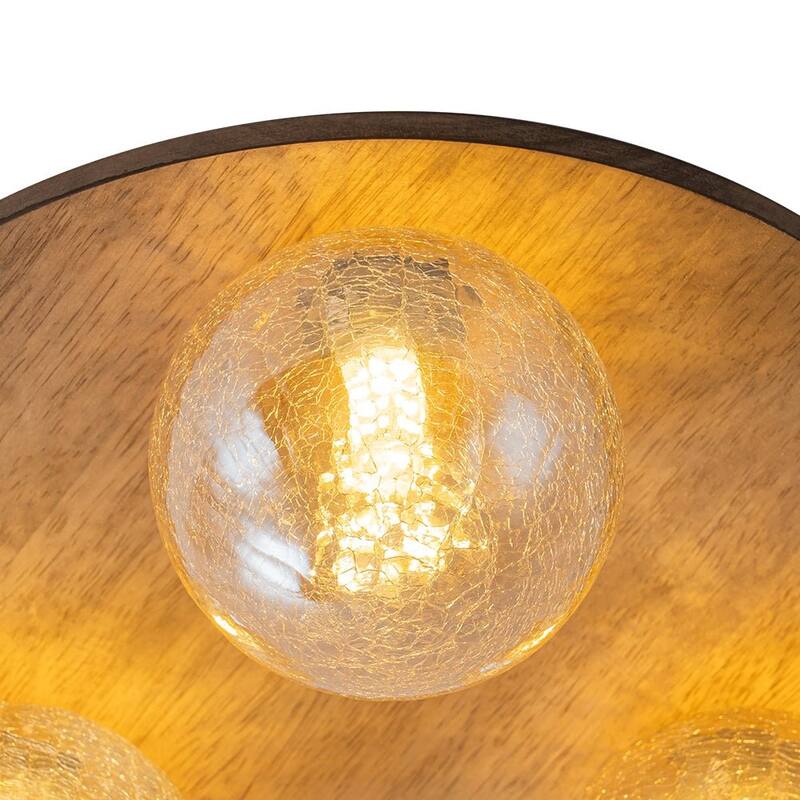 Italy Vintage Wood 3-Light Glass Globe Semi Flush Mount