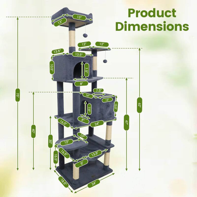 Costway 70” Cat Tree for Indoor Cats with Padded Top Perch, Dual - See Details