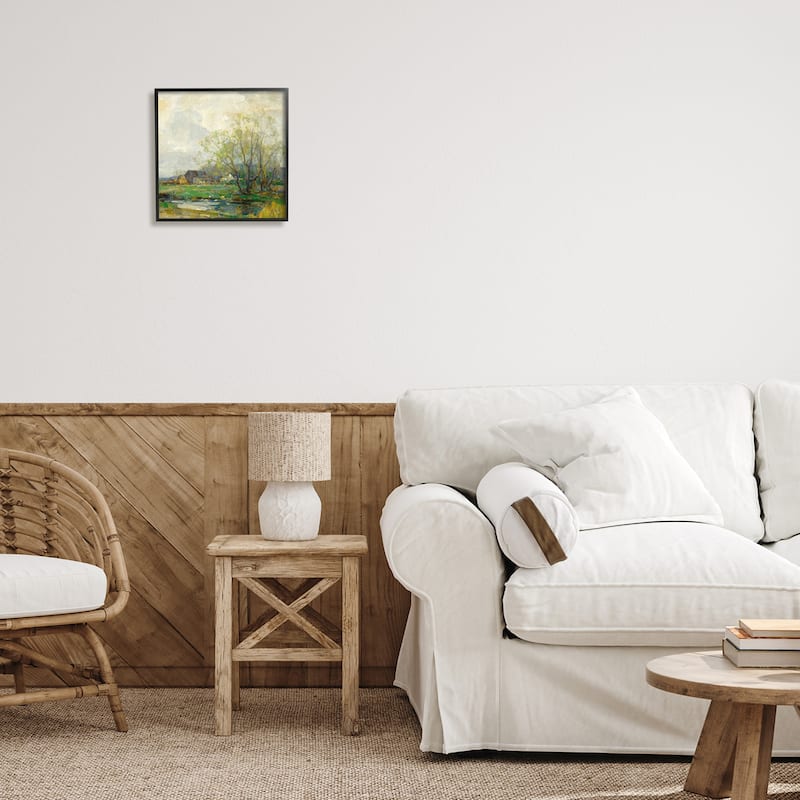 Stupell Tranquil Countryside Marsh Distant Farm Land Trees Framed Wall Art - Green
