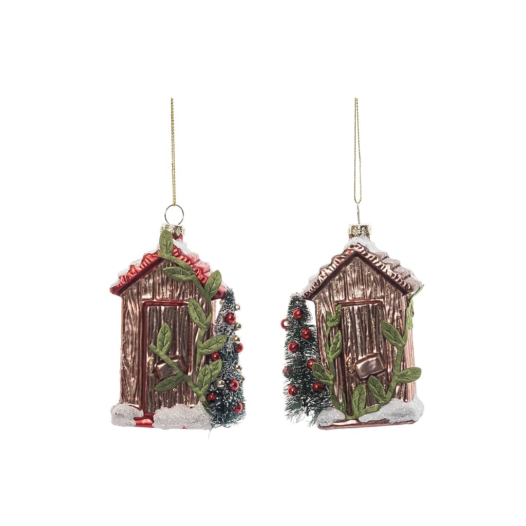 Transpac Glass Rustic House Ornament Set of 2 Christmas Home Decorations - Multicolor