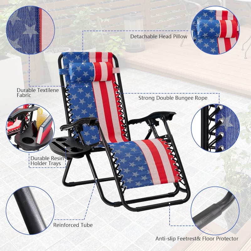 Set Of 2 Zero Gravity Chair, Patio Folding Lawn Outdoor Lounge Camp Reclining Lounge Chair for Poolside Backyard and Beach