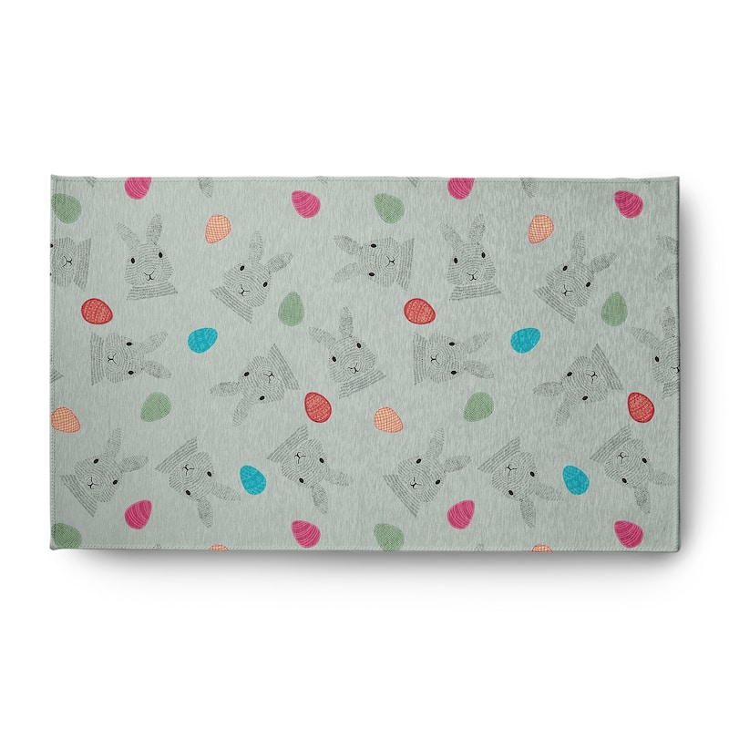 Bunnies and Eggs Easter Chenille Indoor/Outdoor Rug - Breezeway Green - 3' x 5'