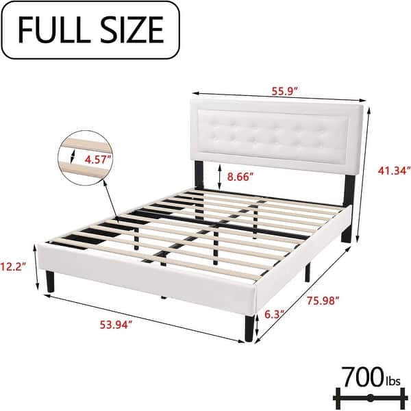 dimension image slide 4 of 17, alazyhome Upholstered Platform Bed Frame with Button Tufting Headboard