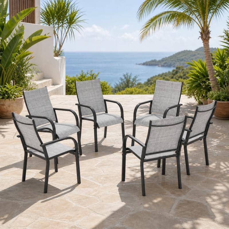 Outdoor Textilene Dining Chair Set With Metal Frame