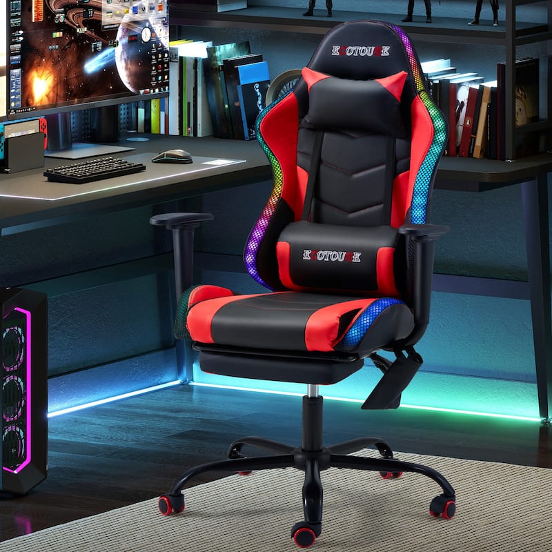 EROMMY RGB LED Gaming Chair with Massage Lumbar Support & Footrest, Ergonomic Reclining Computer Chair for Adults
