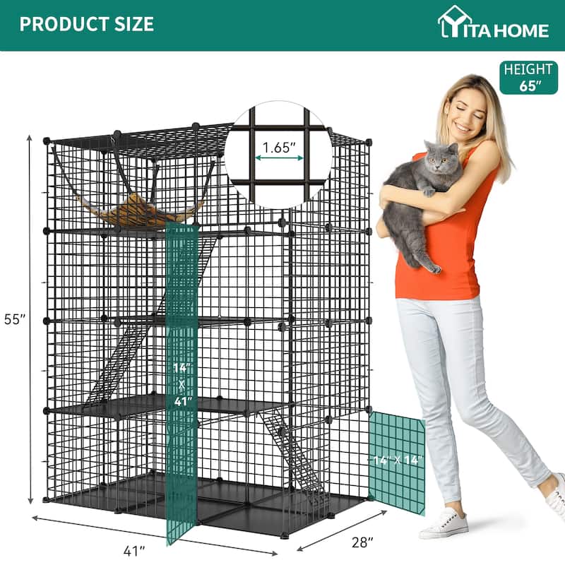 Large 4-Tier Metal Cat Cage Indoor DIY Kennels with Hammock - Regular